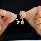 8 MM Cushion Cut Peridot Solitaire Drop Earrings in Silver Peridot - ( AAA ) - Quality 92.5 Sterling Silver - Rosec Jewels