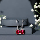 4 Carat Cushion Cut Lab Grown Ruby Hoop Earrings for Women AAAA 92.5 Sterling Silver - Rosec Jewels