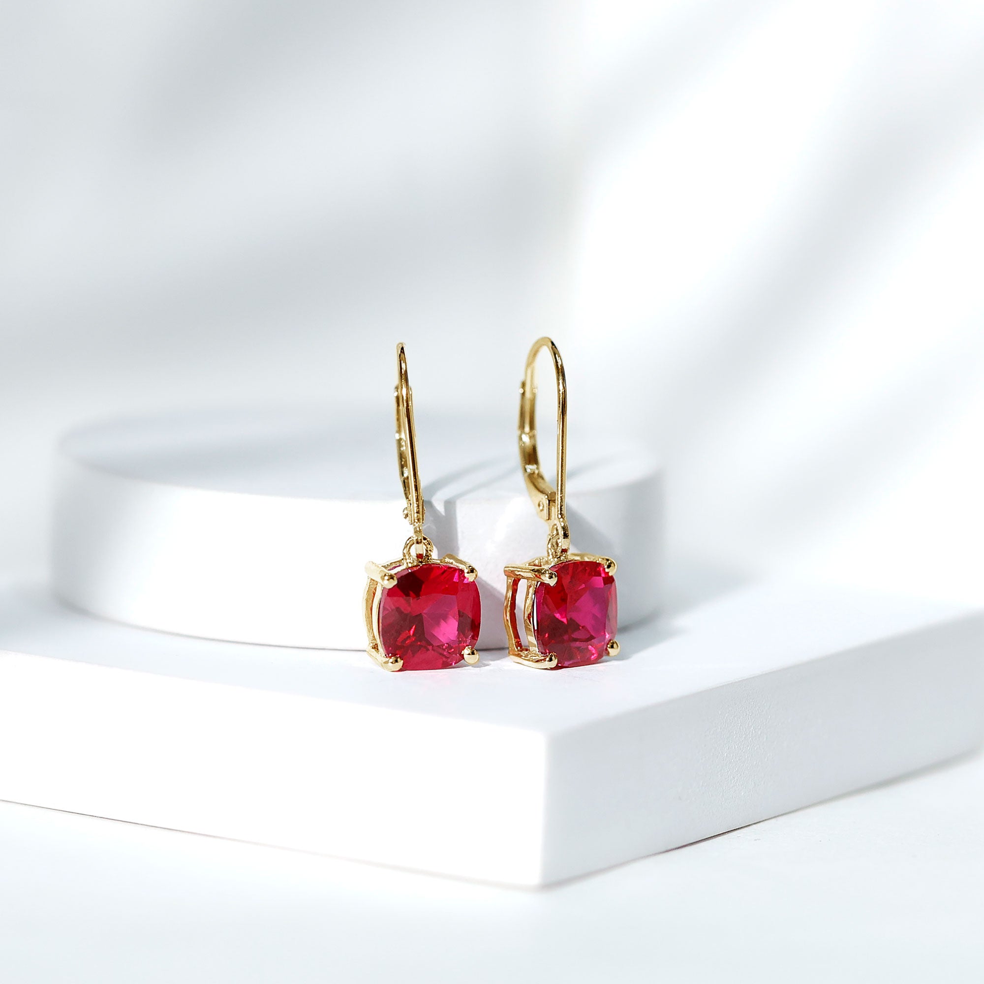 Lab Created Ruby Drop Earrings For Women AAAA - Rosec Jewels