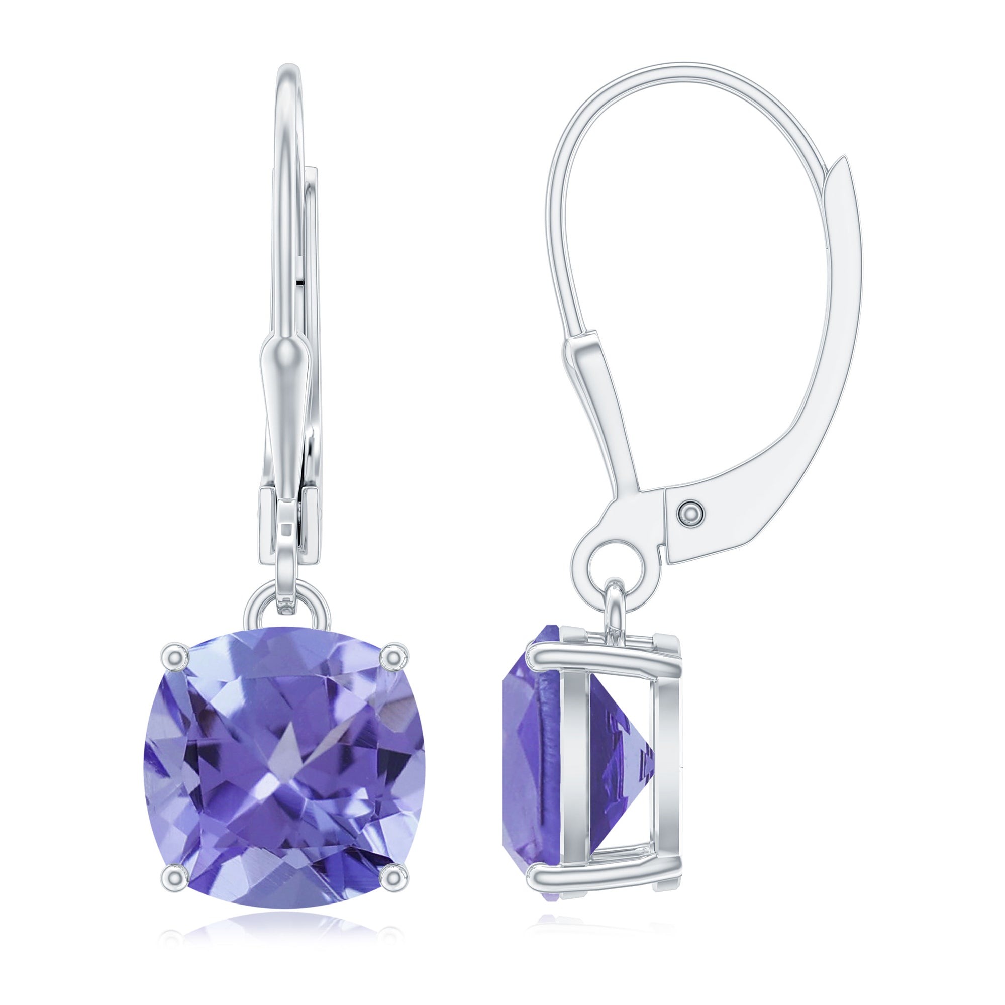 8 MM Cushion Cut Lab-Created Tanzanite Solitaire Drop Earrings in Silver Lab Created Tanzanite - ( AAAA ) - Quality 92.5 Sterling Silver - Rosec Jewels
