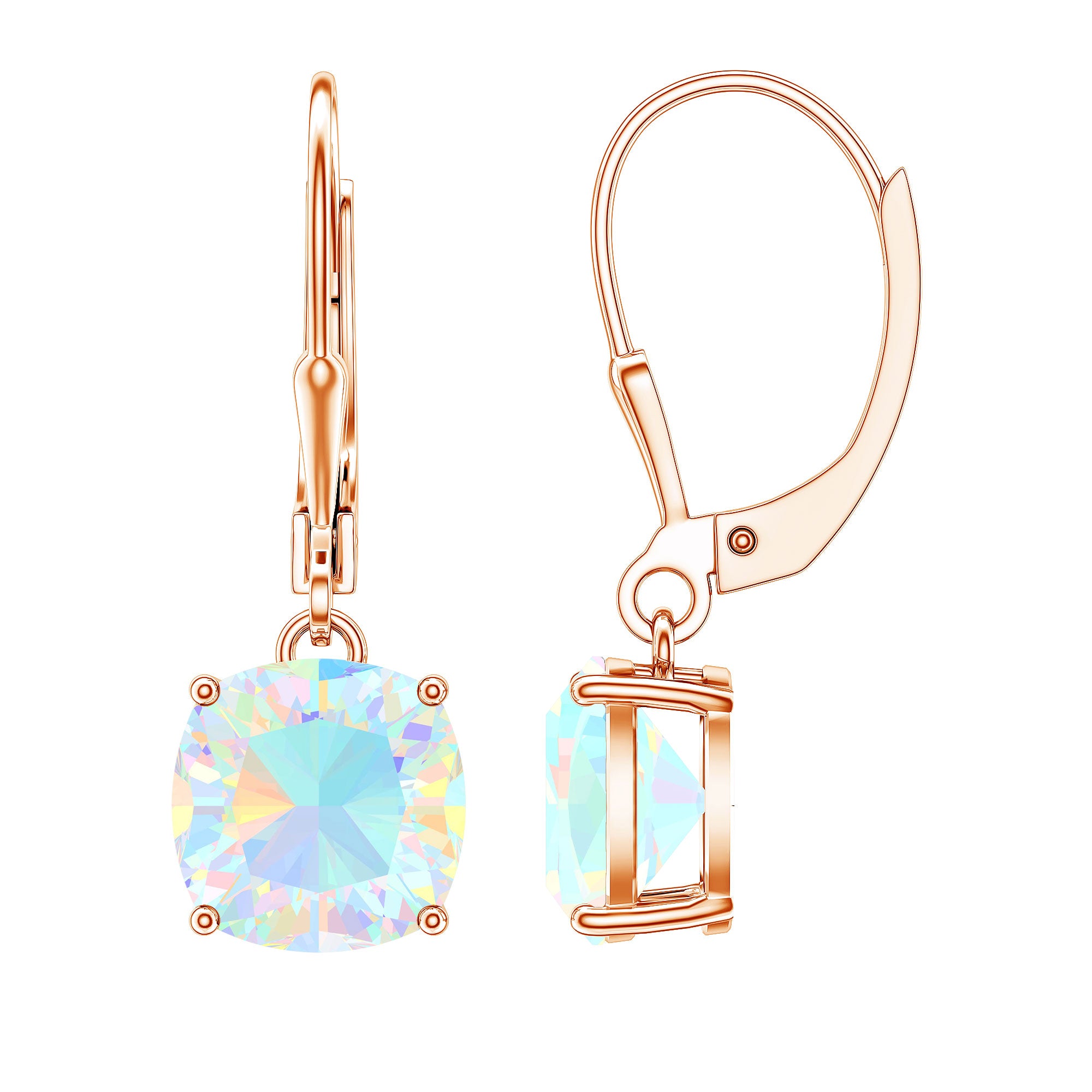 Cushion Cut Solitaire Ethiopian Opal Drop Earrings AAA - Rosec Jewels