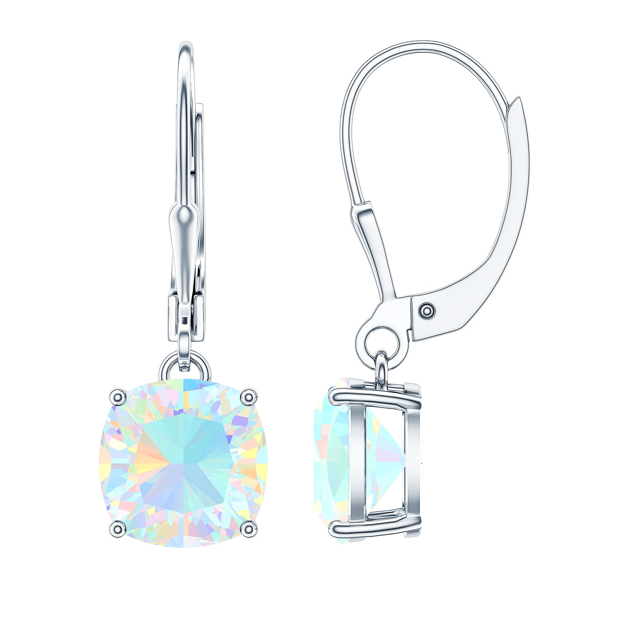 Cushion Cut Solitaire Ethiopian Opal Drop Earrings AAA - Rosec Jewels