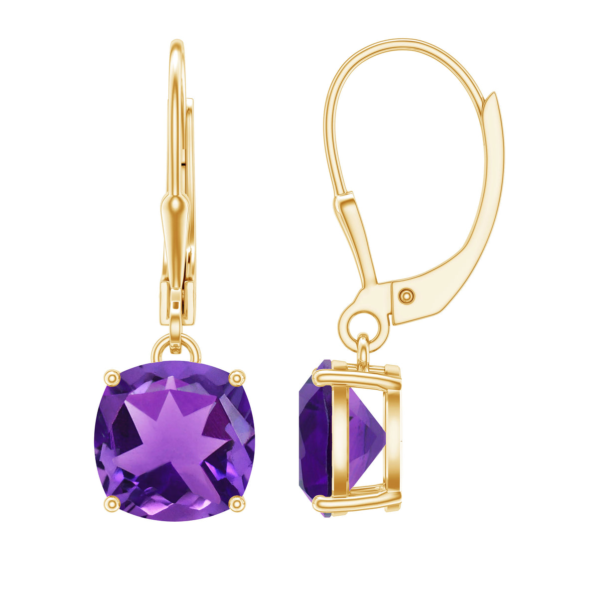 Natural 4.2 Carat Cushion Cut Amethyst Drop Earrings with Lever Back AAA - Rosec Jewels