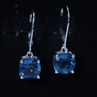Cushion Cut London Blue Topaz Solitaire Drop Earrings AAA - Rosec Jewels