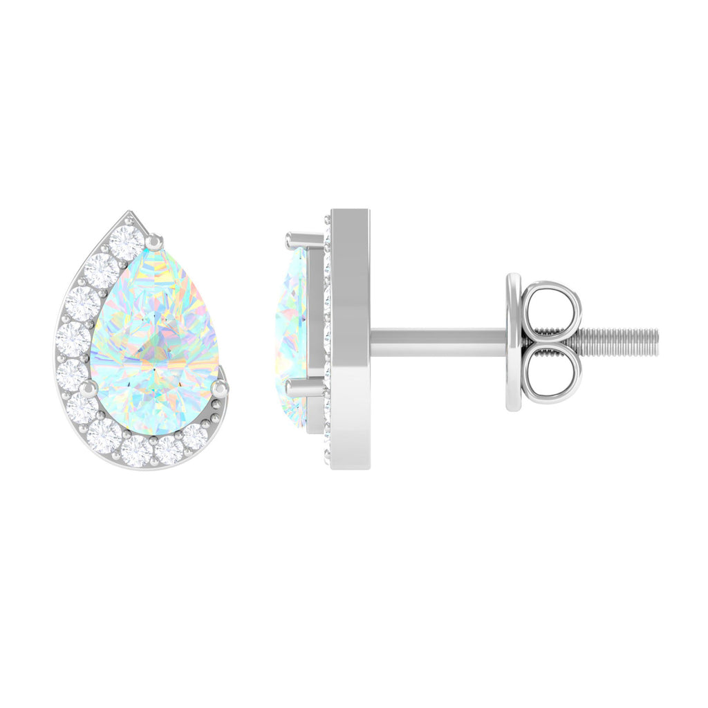 Rosec Jewels-1.5 CT Ethiopian Opal Teardrop Stud Earrings with Diamond