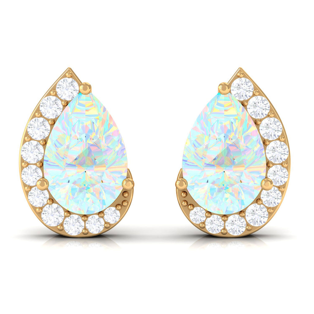 1.5 CT Ethiopian Opal Teardrop Stud Earrings with Diamond Ethiopian Opal - ( AAA ) - Quality - Rosec Jewels