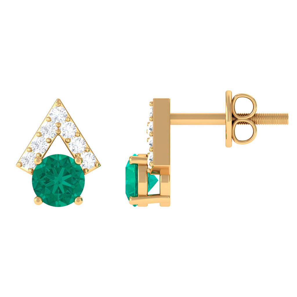 Emerald and Diamond Contemporary Stud Earrings Emerald - ( AAA ) - Quality - Rosec Jewels