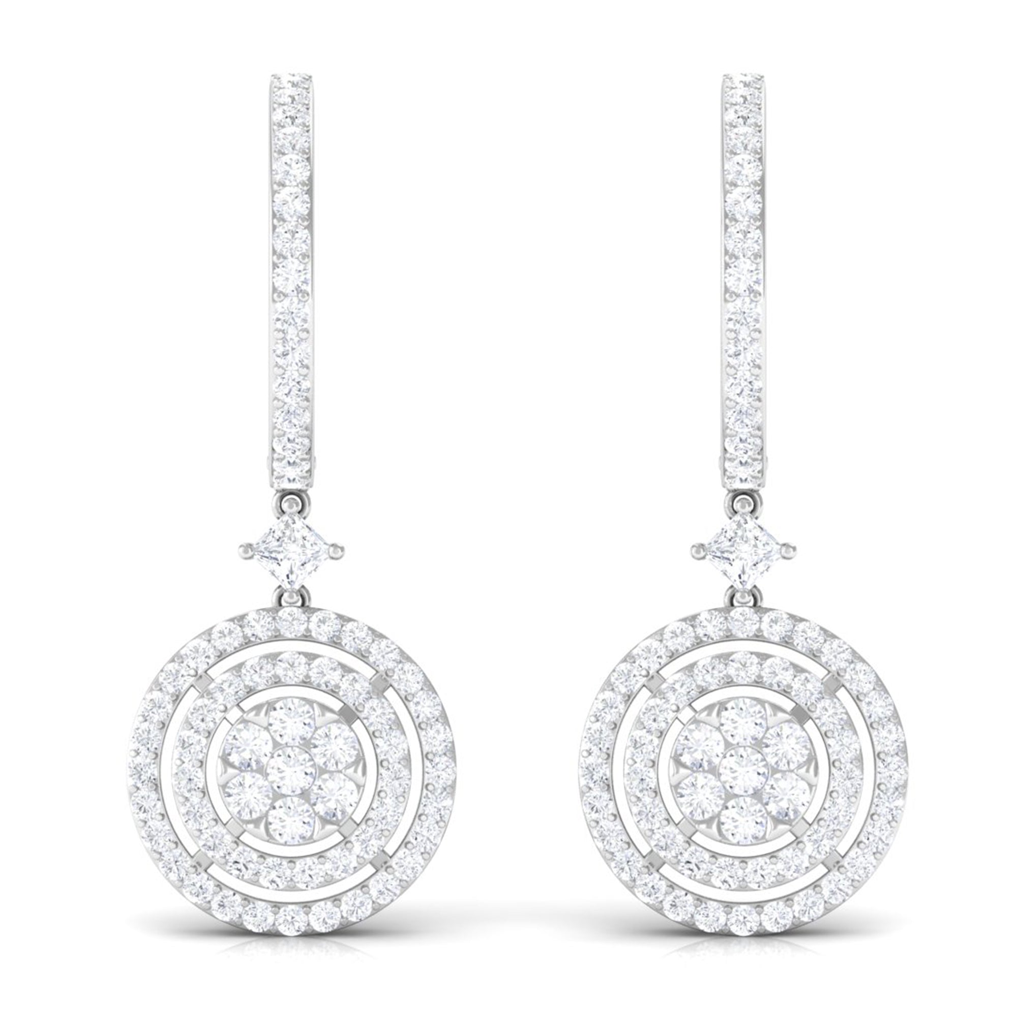 Round Moissanite Bridal Hoop Drop Earrings Moissanite - ( D-VS1 ) - Color and Clarity - Rosec Jewels