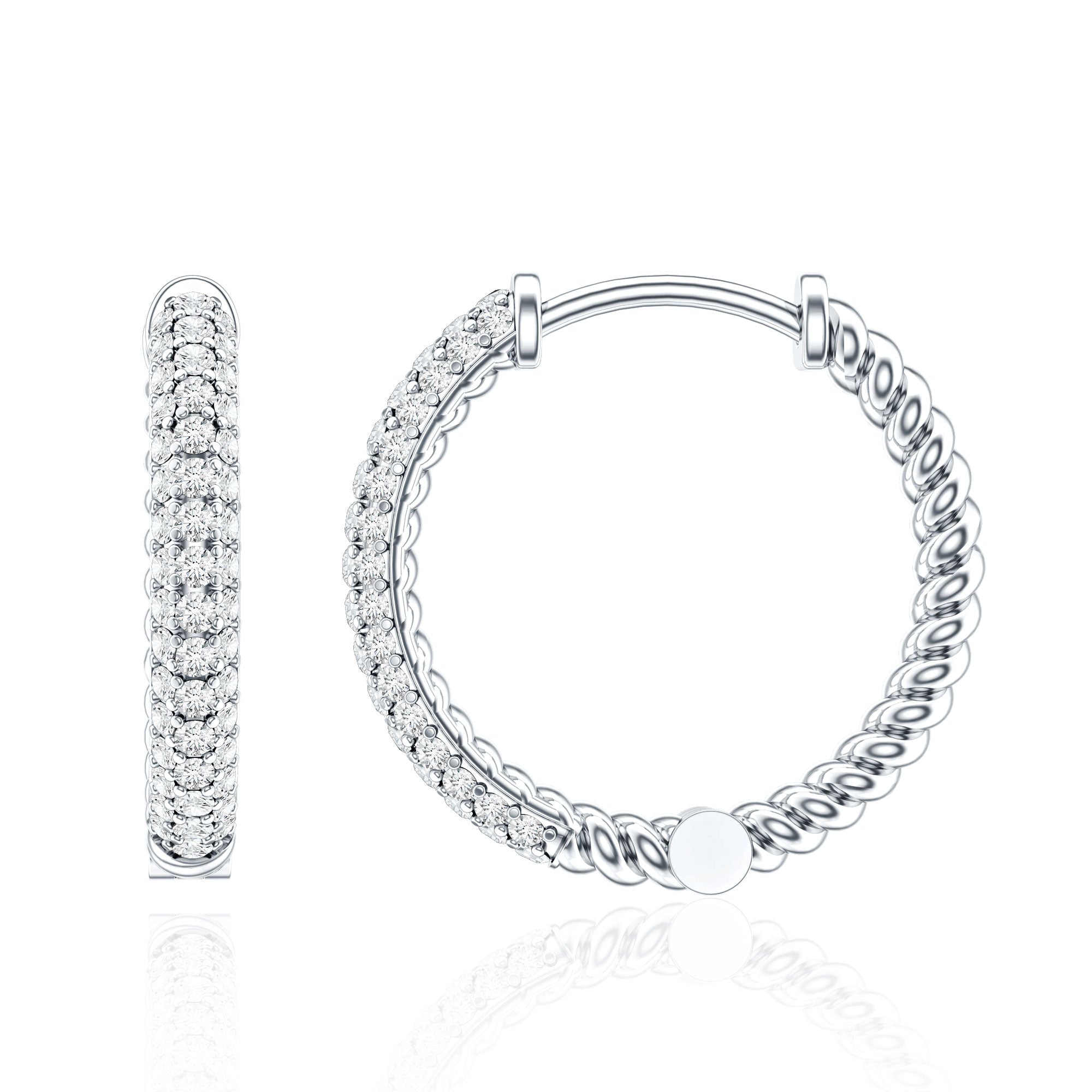 Classic Diamond Hinged Hoop Earrings with Certificate Natural - ( HI-SI ) - Rosec Jewels