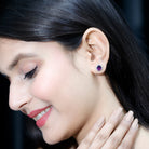 Classic Oval Amethyst Stud Earrings with Moissanite Halo AAA - Rosec Jewels