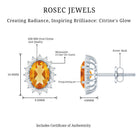 Oval Shaped 2.2 Carat Citrine Stud Earrings with Halo AAA 92.5 Sterling Silver - Rosec Jewels