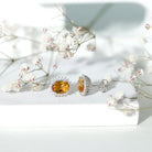 Oval Shaped 2.2 Carat Citrine Stud Earrings with Halo AAA 92.5 Sterling Silver - Rosec Jewels