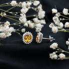 Oval Shaped 2.2 Carat Citrine Stud Earrings with Halo AAA 92.5 Sterling Silver - Rosec Jewels