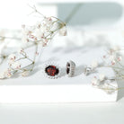 3 Carat Garnet Oval Stud Earrings with Moissanite Halo AAA - Rosec Jewels