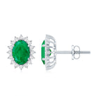 Oval Cut Natural Emerald Stud Earrings with Diamond Halo AAA - Rosec Jewels