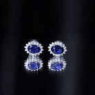 Lab Created Blue Sapphire Oval Stud Earrings with Moissanite Halo AAAA - Rosec Jewels