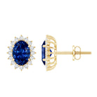 Lab Created Blue Sapphire Oval Stud Earrings with Moissanite Halo AAAA - Rosec Jewels