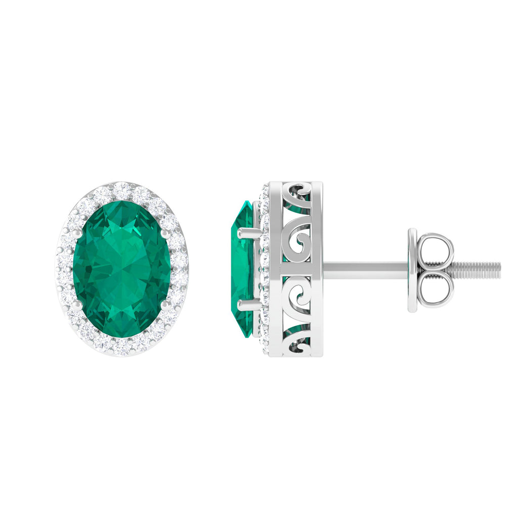 Rosec Jewels - 1.75 CT Classic Emerald and Diamond Halo Stud Earrings