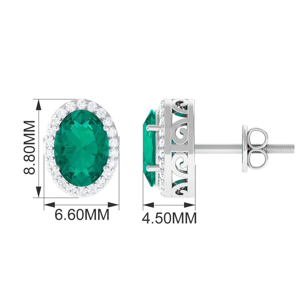 1.75 CT Classic Emerald and Diamond Halo Stud Earrings Emerald - ( AAA ) - Quality - Rosec Jewels