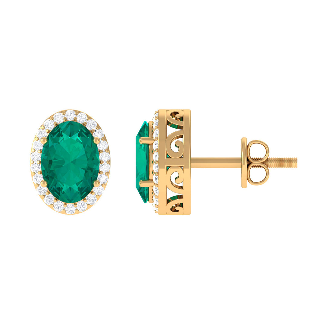 1.75 CT Classic Emerald and Diamond Halo Stud Earrings Emerald - ( AAA ) - Quality - Rosec Jewels