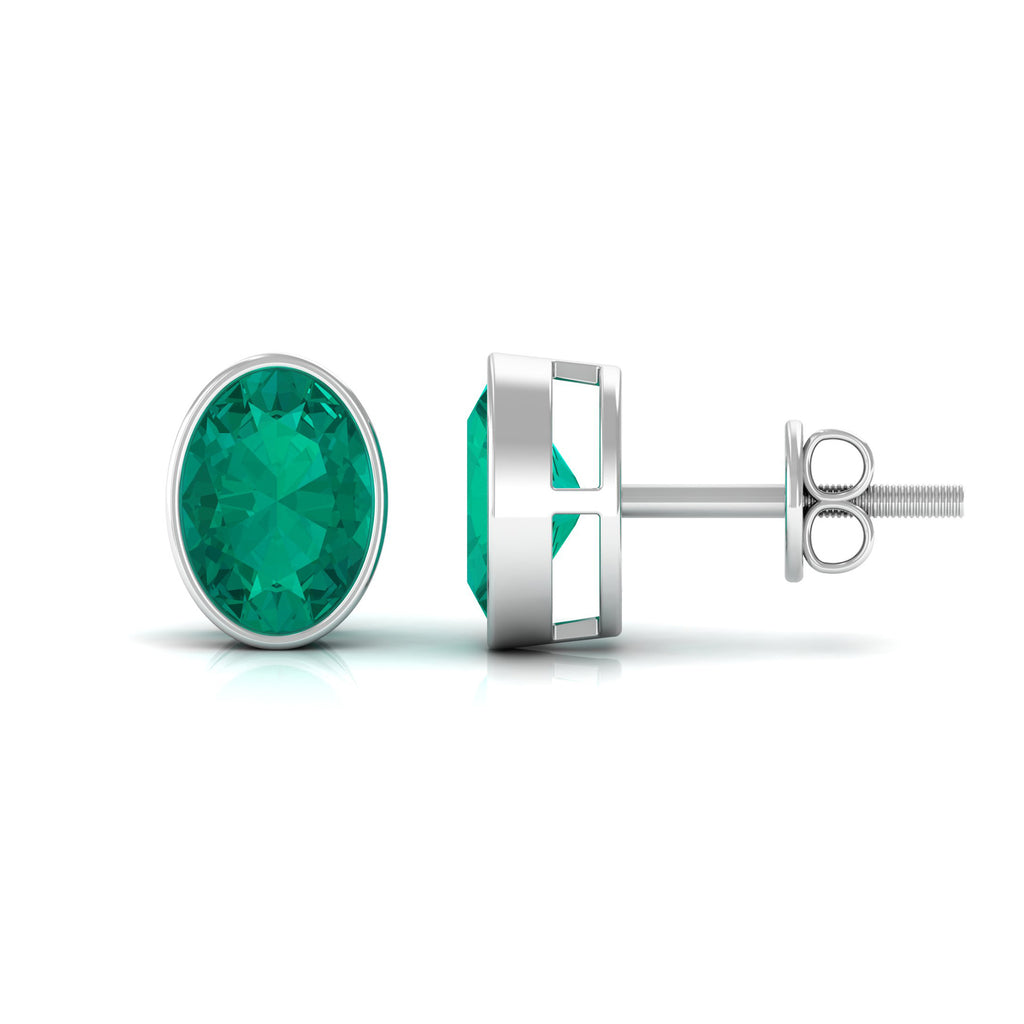 1.75 CT Bezel Set Oval Cut Emerald Solitaire Stud Earrings Emerald - ( AAA ) - Quality - Rosec Jewels