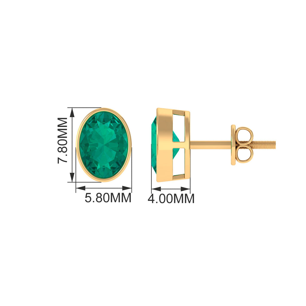 1.75 CT Bezel Set Oval Cut Emerald Solitaire Stud Earrings Emerald - ( AAA ) - Quality - Rosec Jewels