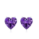 Heart Shape Amethyst Solitaire Stud Earrings for Her AAA - Rosec Jewels