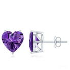 Heart Shape Amethyst Solitaire Stud Earrings for Her AAA - Rosec Jewels