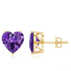 Heart Shape Amethyst Solitaire Stud Earrings for Her AAA - Rosec Jewels