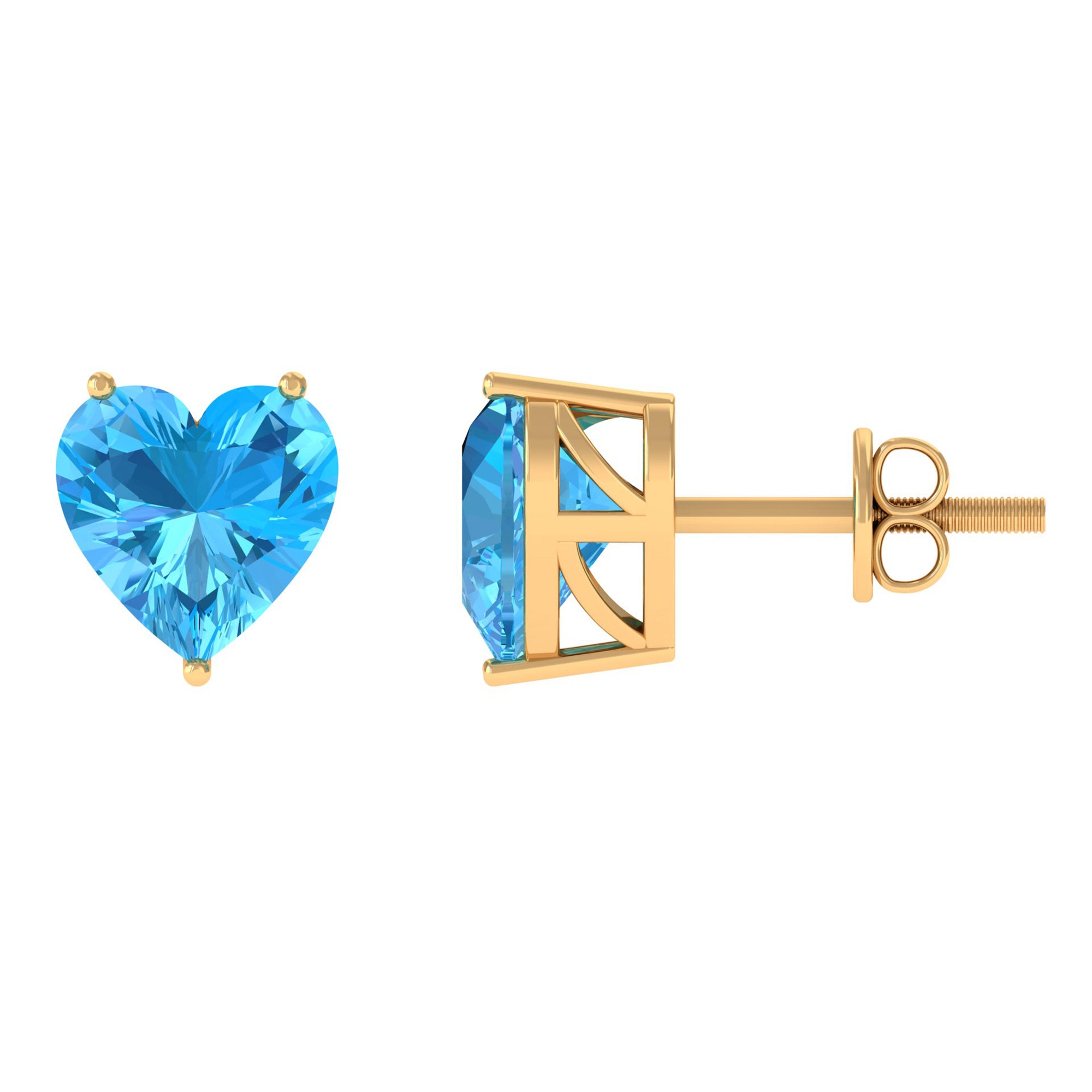 3 CT Heart Shape Swiss Blue Topaz Solitaire Stud Earrings Swiss Blue Topaz - ( AAA ) - Quality - Rosec Jewels
