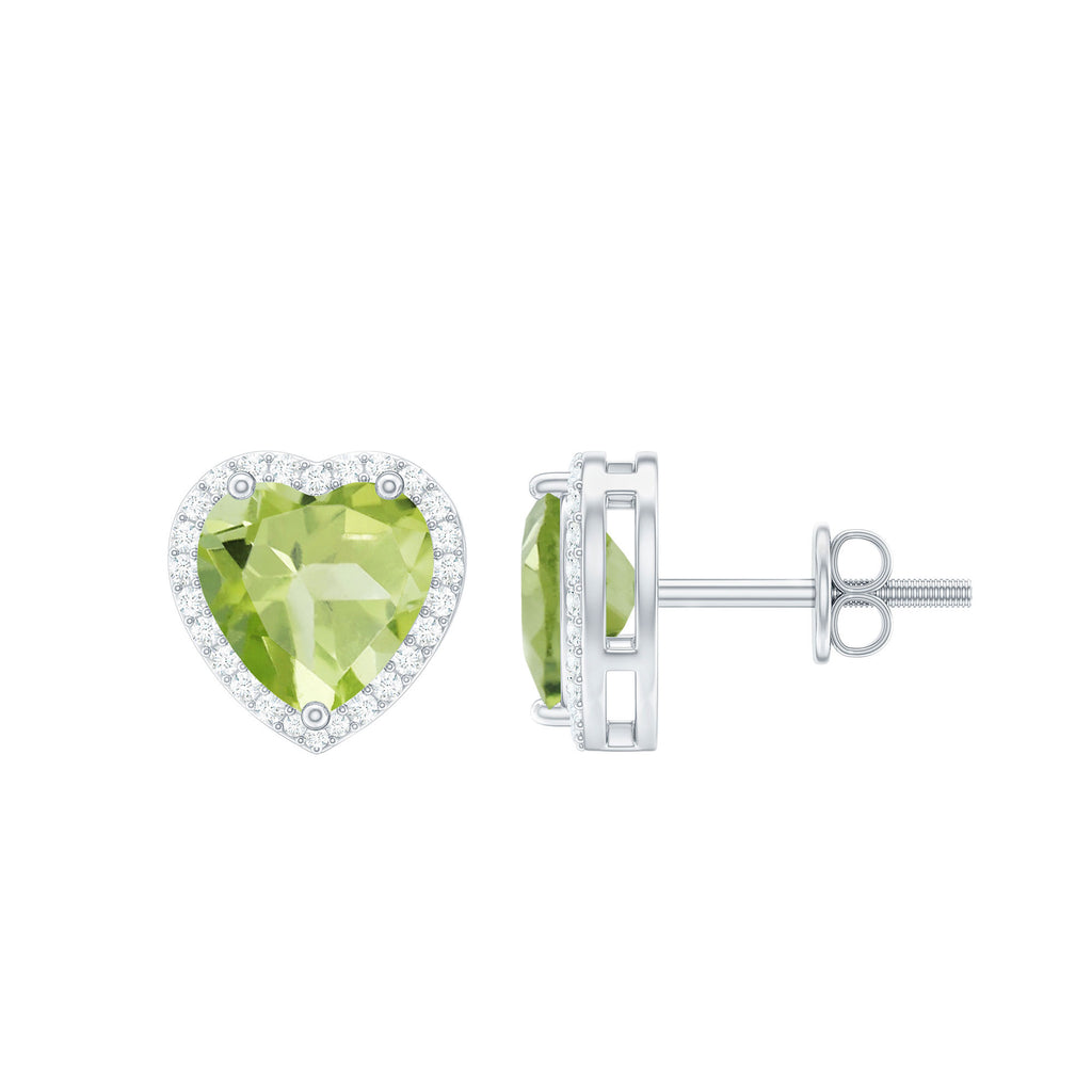 4.50 CT Halo Stud Earrings with Heart Shaped Peridot and Moissanite Peridot - ( AAA ) - Quality - Rosec Jewels