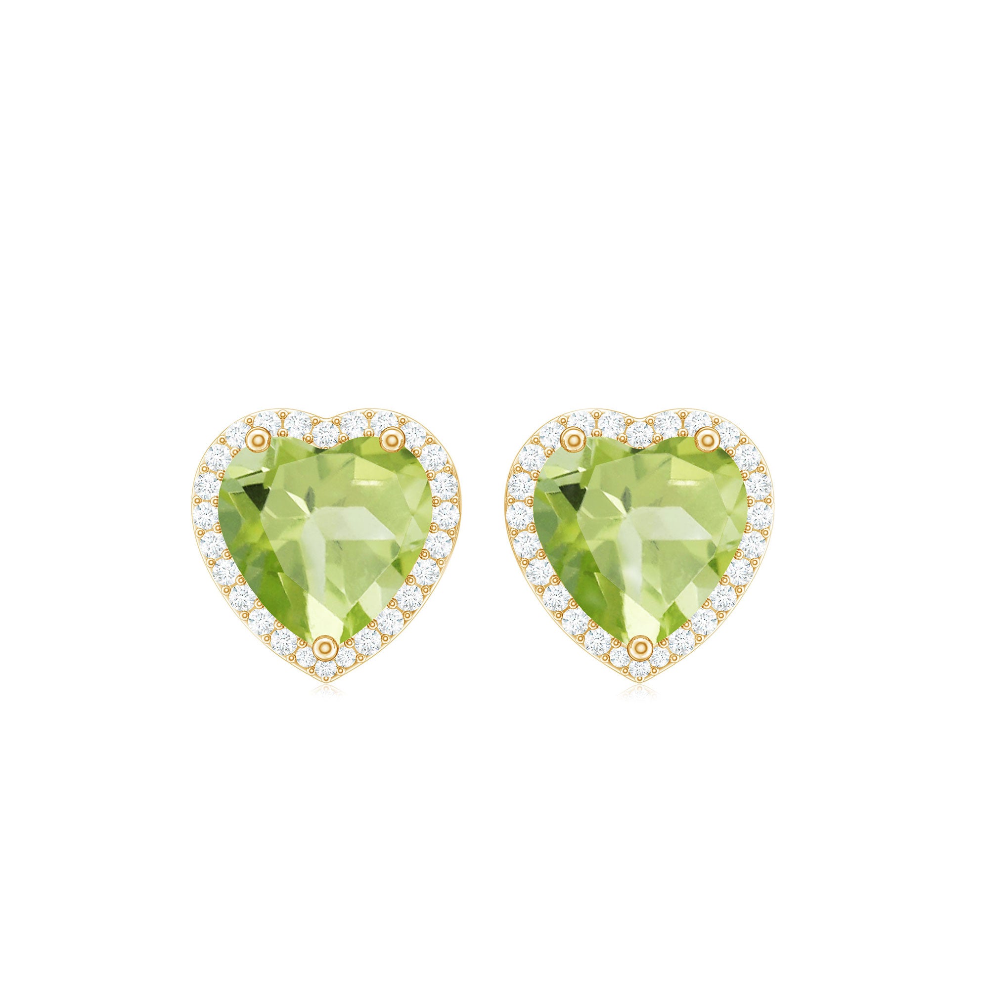 4.50 CT Halo Stud Earrings with Heart Shaped Peridot and Moissanite Peridot - ( AAA ) - Quality - Rosec Jewels