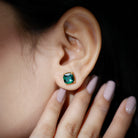 3 CT Cushion Cut Created Emerald Solitaire Stud Earring Lab Created Emerald - ( AAAA ) - Quality - Rosec Jewels