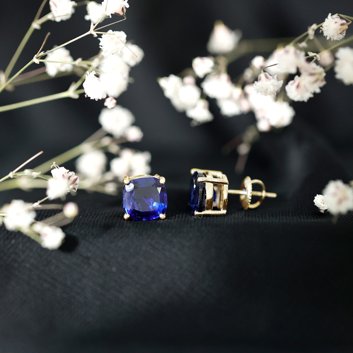 5.5 Carat Lab Grown Blue Sapphire Solitaire Stud Earring With Certificate AAAA - Rosec Jewels