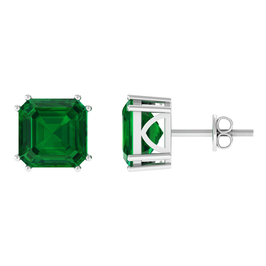 12 CT Asscher Cut Created Emerald Solitaire Earrings for Women Lab Created Emerald - ( AAAA ) - Quality - Rosec Jewels