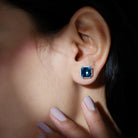 Asscher Cut London Blue Topaz and Diamond Halo Stud Earring London Blue Topaz - ( AAA ) - Quality - Rosec Jewels