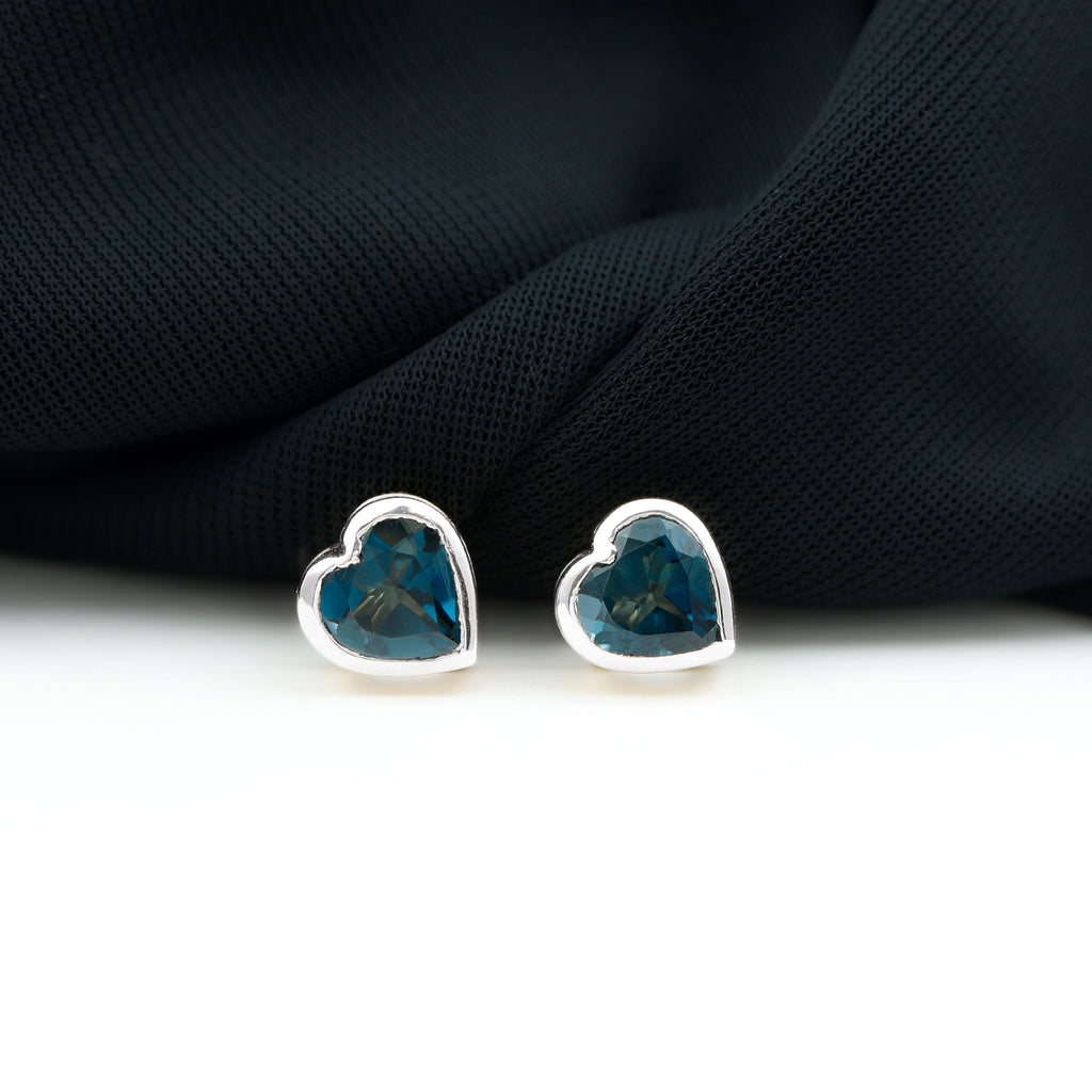 3 CT London Blue Topaz Heart Shape Silver Stud Earrings for Women - Rosec Jewels