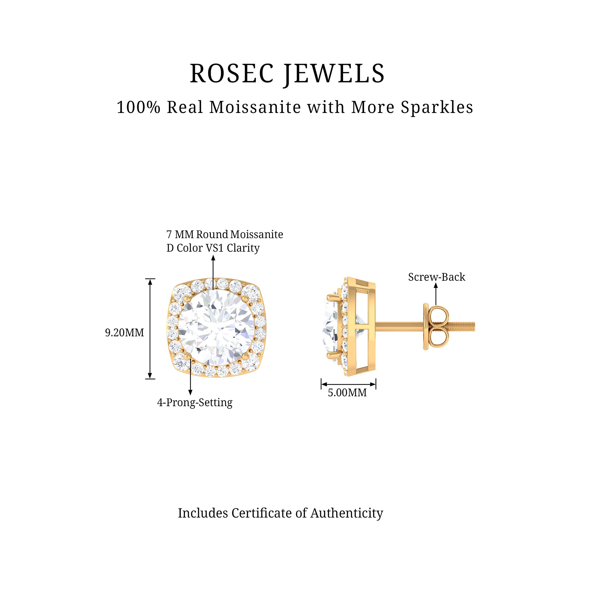 3.50 CT Moissanite Classic Halo Stud Earrings Moissanite - ( D-VS1 ) - Color and Clarity - Rosec Jewels