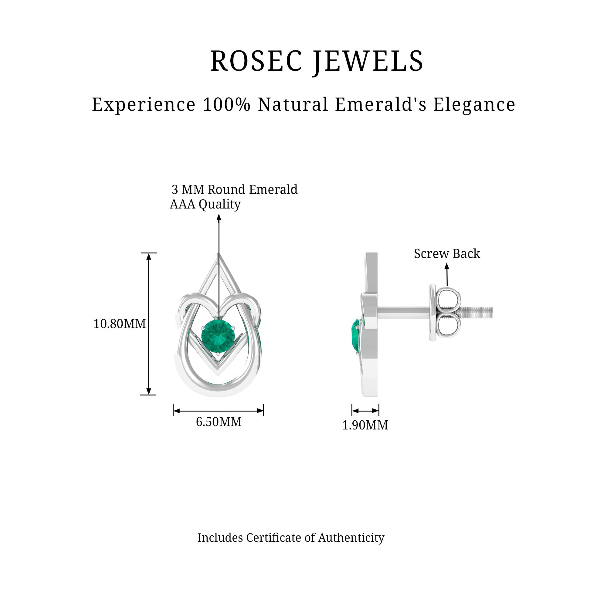 Emerald and Gold Teardrop Heart Stud Earrings Emerald - ( AAA ) - Quality - Rosec Jewels