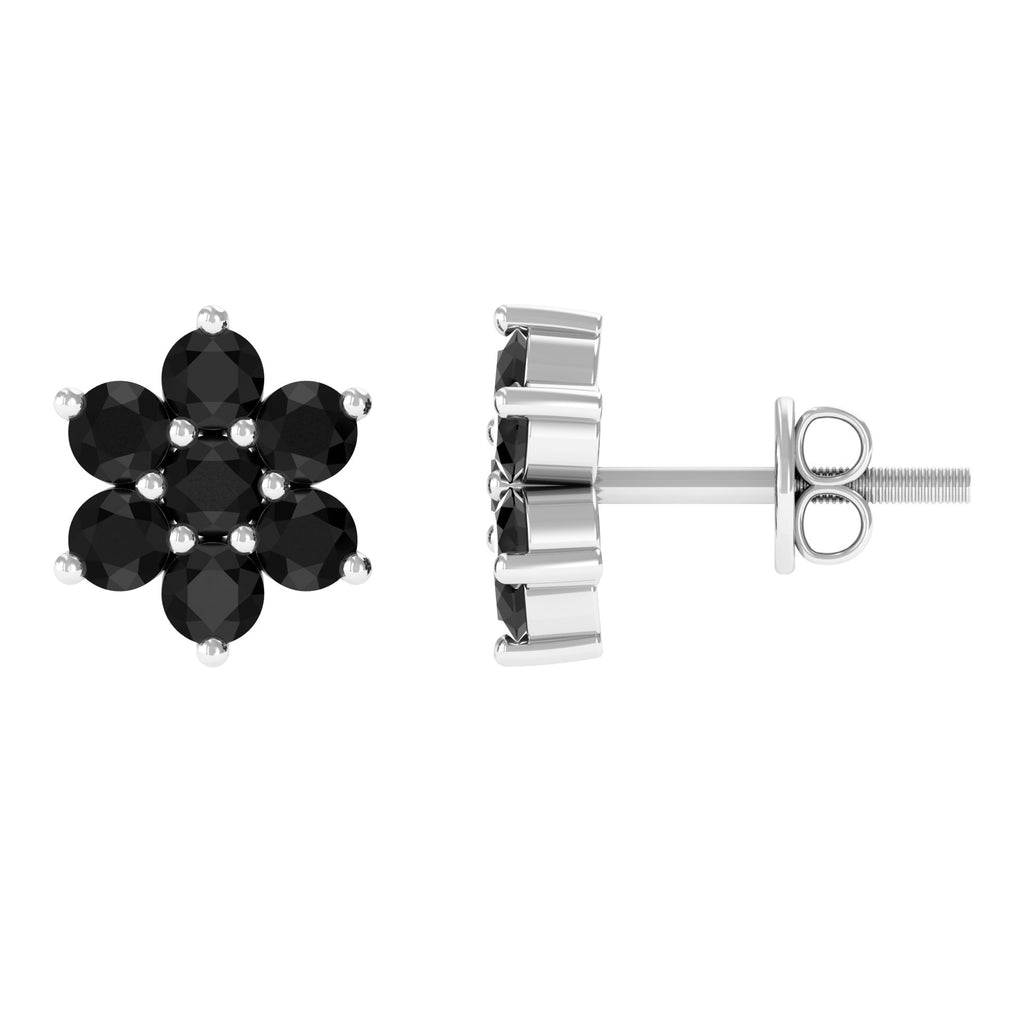 0.75 CT Black Spinel Floral Cluster Stud Earrings Black Spinel - ( AAA ) - Quality - Rosec Jewels