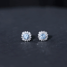 Genuine Aquamarine and Diamond Halo Stud Earrings AAA - Rosec Jewels
