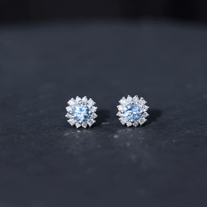 Genuine Aquamarine and Diamond Halo Stud Earrings AAA - Rosec Jewels