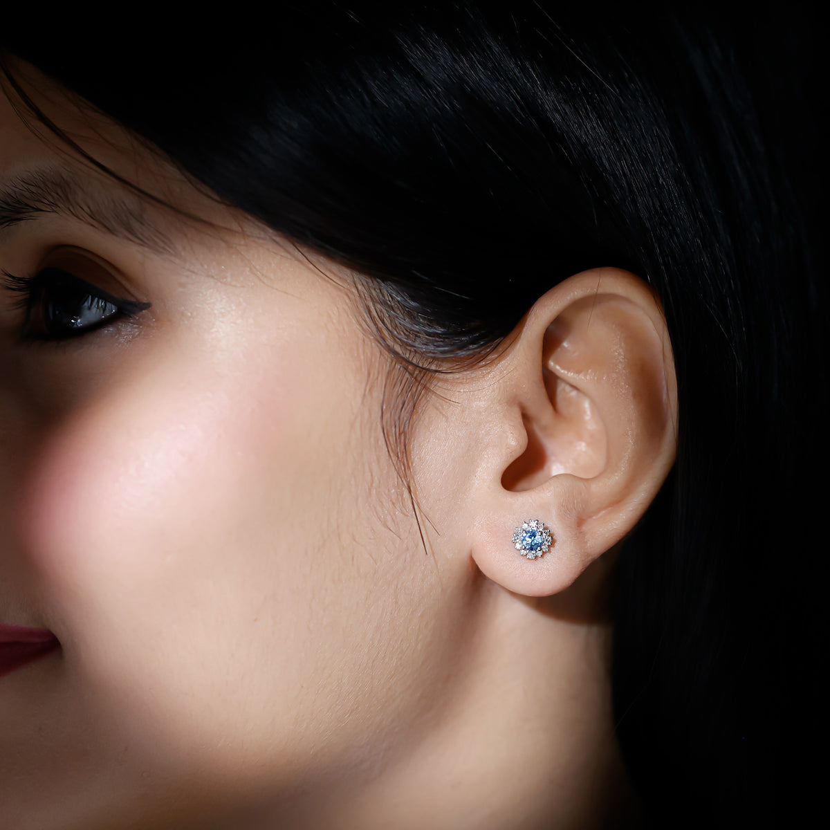 Genuine Aquamarine and Diamond Halo Stud Earrings AAA - Rosec Jewels