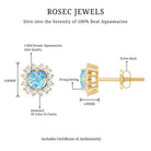 Genuine Aquamarine and Diamond Halo Stud Earrings AAA - Rosec Jewels