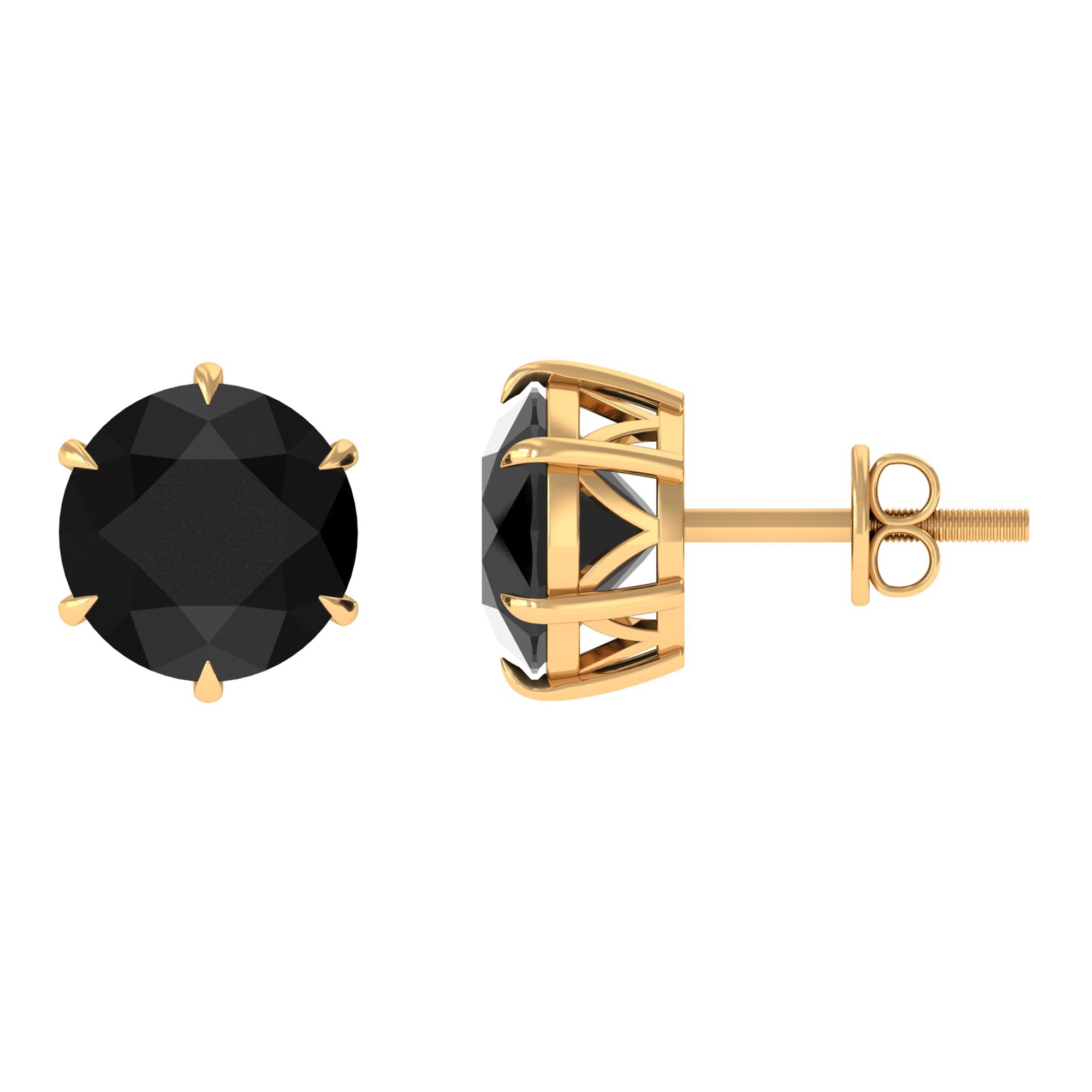 Black Onyx Solitaire Stud Earrings in Claw Setting Black Onyx - ( AAA ) - Quality - Rosec Jewels