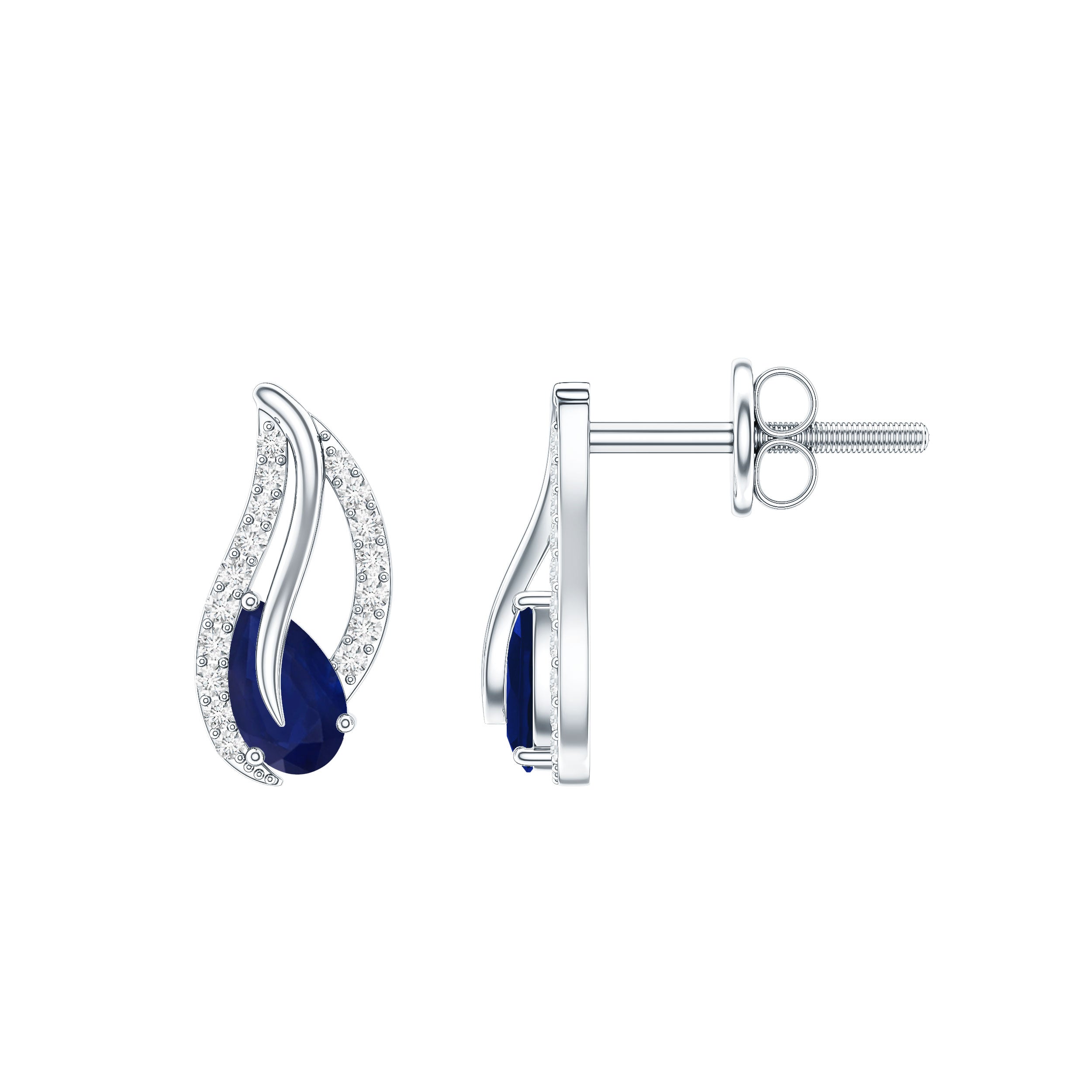 Nature Inspired Blue Sapphire Diamond Leaf Earrings AAA - Rosec Jewels