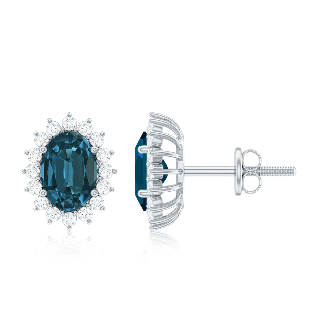 1.75 CT Oval Cut London Blue Topaz and Diamond Starburst Stud Earrings - Rosec Jewels