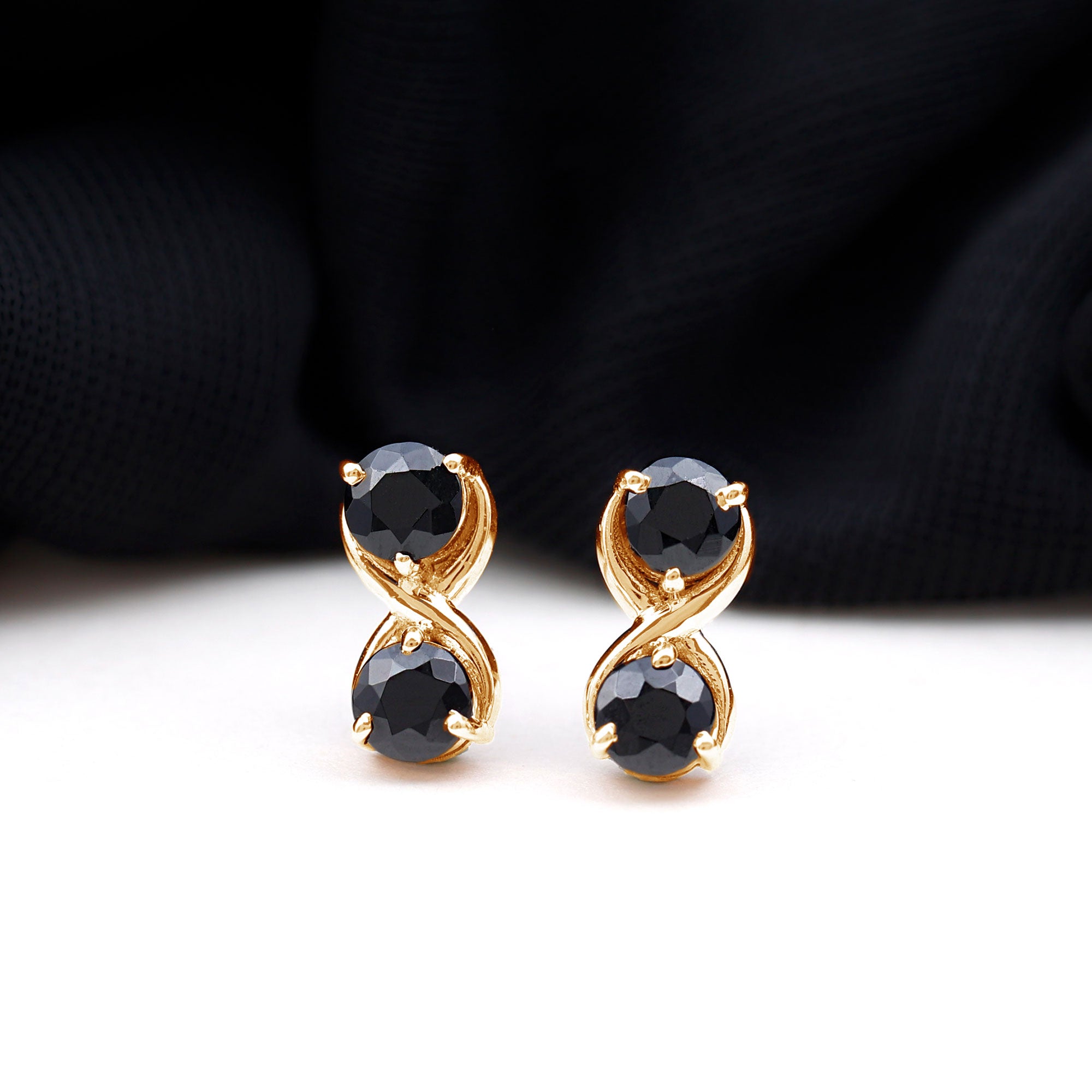 1 CT Simple Black Spinel Two Stone Infinity Stud Earrings Black Spinel - ( AAA ) - Quality - Rosec Jewels