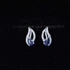 1 Carat Lab Grown Blue Sapphire Leaf Earrings with Moissanite AAAA 92.5 Sterling Silver - Rosec Jewels