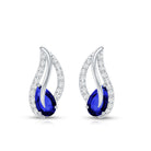1 Carat Lab Grown Blue Sapphire Leaf Earrings with Moissanite AAAA 92.5 Sterling Silver - Rosec Jewels